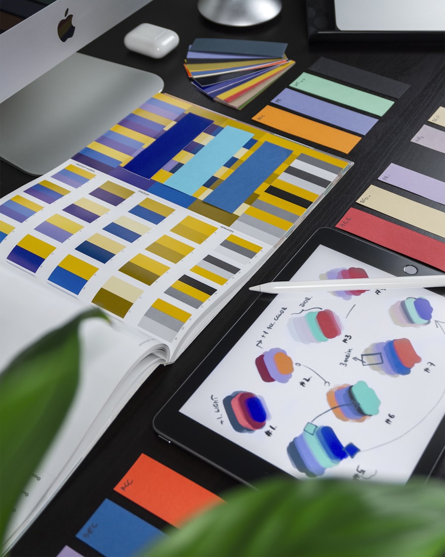 Design workspace with color swatches and UI tools